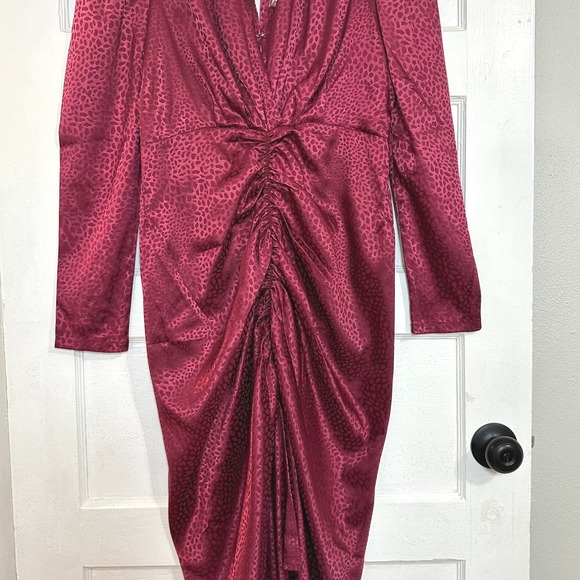 Ronny Kobo Astrid Large Dress Wine Animal Jacquard Ruched Puff Sleeve Midi Dress - Picture 5 of 12